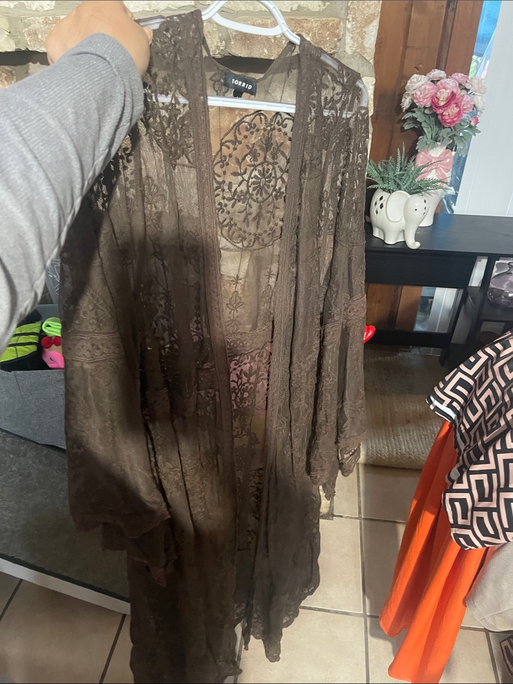 torrid Brown Sheer Lace Duster Kimono